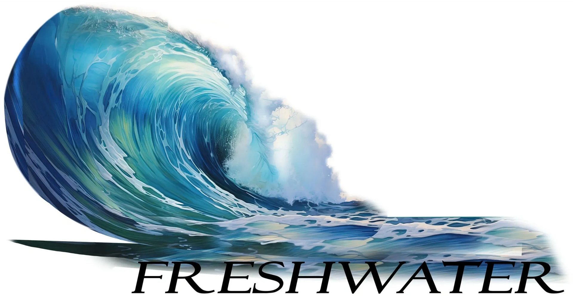 Stylized blue wave graphic with "FRESHWATER